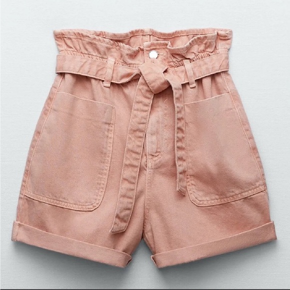 NWT ZARA BAGGY PAPERBAG SHORTS WITH BELT - Picture 5 of 13